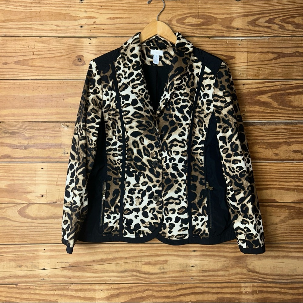 Chico's Leopard Print Blazer Jacket in Black and Brown